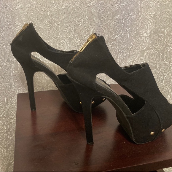 GLO Jeans Heels Black Vegan Suede Leather Platform Stilettos Size 7.5 - Picture 11 of 12